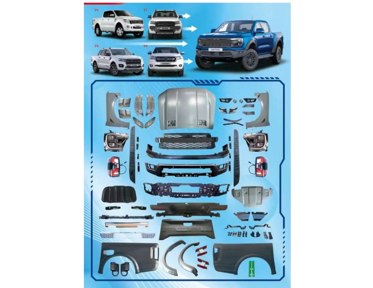Ford ranger T6/T7/T8 to Ford Ranger Next Gen Raptor conversion kit